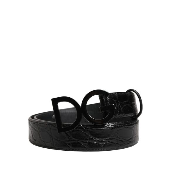 Dolce & Gabbana Men Black Exotic Leather Logo Buckle Men's Belt